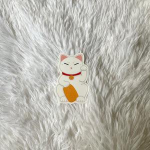 White Lucky Cat Vinyl Sticker