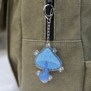 Holographic Blue Fairy Mushroom Keychain